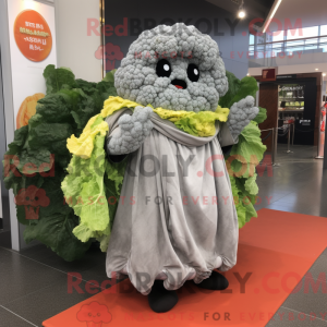 Mascot character of a Gray Cauliflower dressed with a Cover-up and Shawls