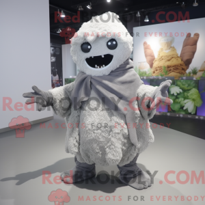 Mascot character of a Gray Cauliflower dressed with a Cover-up and Shawls