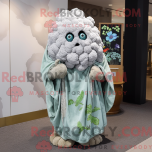 Mascot character of a Gray Cauliflower dressed with a Cover-up and Shawls