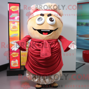 Mascot character of a Burgers dressed with a Wrap Dress and Shoe laces