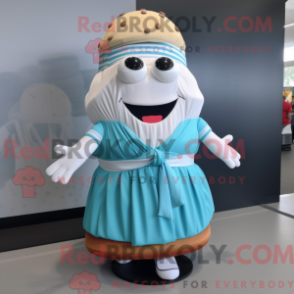 Mascot character of a Burgers dressed with a Wrap Dress and Shoe laces