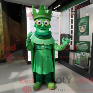 Mascot character of a Green Queen dressed with a Turtleneck and Eyeglasses