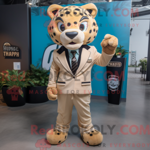 Mascot character of a Tan Jaguar dressed with a Suit Jacket and Rings