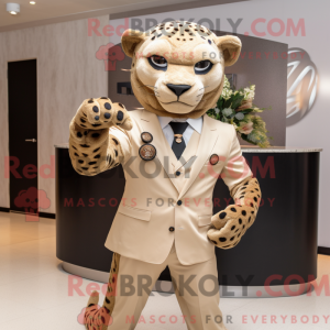 Mascot character of a Tan Jaguar dressed with a Suit Jacket and Rings