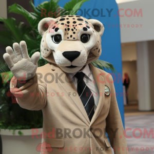 Mascot character of a Tan Jaguar dressed with a Suit Jacket and Rings