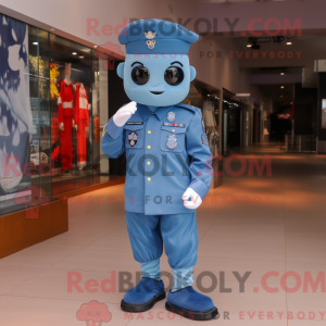 Mascot character of a Sky Blue Navy Soldier dressed with a Graphic Tee and Shoe clips