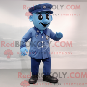 Mascot character of a Sky Blue Navy Soldier dressed with a Graphic Tee and Shoe clips