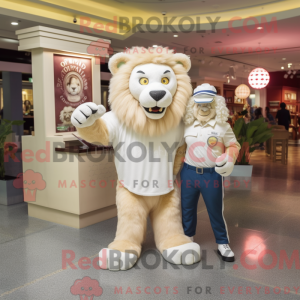 Mascot character of a Cream Tamer Lion dressed with a Mom Jeans and Cufflinks