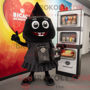 Mascot character of a Black Nachos dressed with a Shift Dress and Briefcases