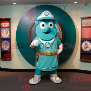 Mascot character of a Turquoise Celtic Shield dressed with a Henley Tee and Caps