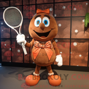 Mascot character of a Rust Tennis Racket dressed with a Playsuit and Bow ties