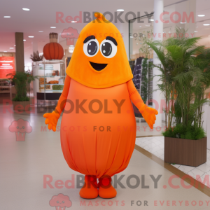 Mascot character of a Orange Orange dressed with a Sheath Dress and Wraps