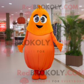 Mascot character of a Orange Orange dressed with a Sheath Dress and Wraps