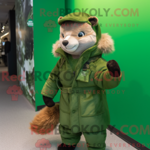 Mascot character of a Green Marten dressed with a Parka and Gloves