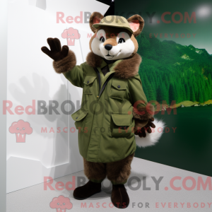 Mascot character of a Green Marten dressed with a Parka and Gloves