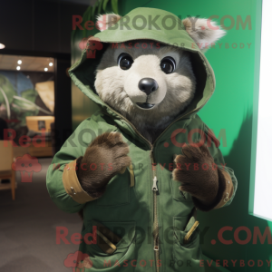 Mascot character of a Green Marten dressed with a Parka and Gloves