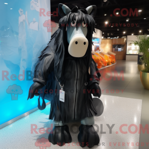 Mascot character of a Black Quagga dressed with a Raincoat and Backpacks