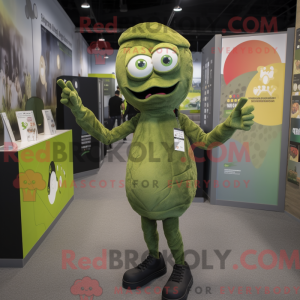 Mascot character of a Olive Zombie dressed with a Leggings and Rings