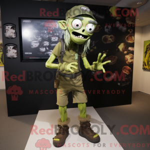 Mascot character of a Olive Zombie dressed with a Leggings and Rings
