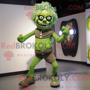Mascot character of a Olive Zombie dressed with a Leggings and Rings
