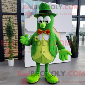 Mascot character of a Lime Green Shakshuka dressed with a Coat and Bow ties