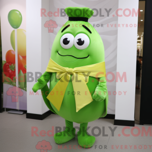 Mascot character of a Lime Green Shakshuka dressed with a Coat and Bow ties