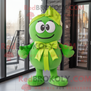 Mascot character of a Lime Green Shakshuka dressed with a Coat and Bow ties