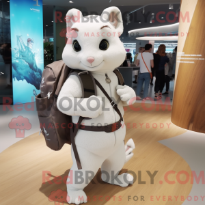 Mascot character of a White Flying Squirrel dressed with a Trousers and Backpacks