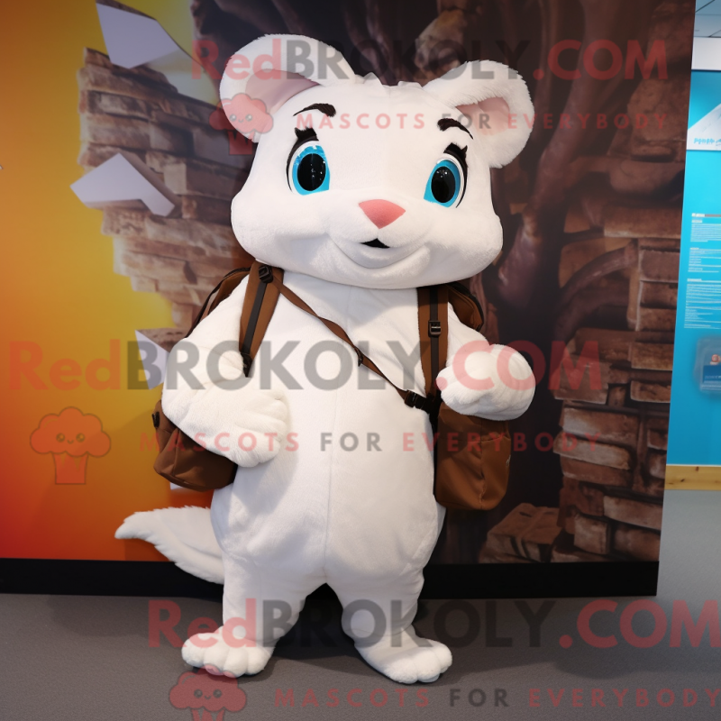 Mascot character of a White Flying Squirrel dressed with a Trousers and Backpacks