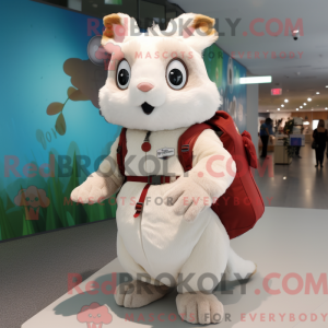 Mascot character of a White Flying Squirrel dressed with a Trousers and Backpacks