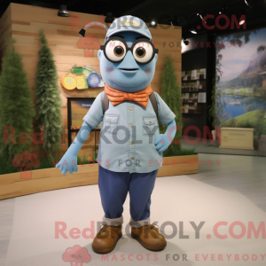 Mascot character of a Olive Salmon dressed with a Denim Shirt and Eyeglasses