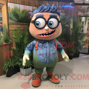 Mascot character of a Olive Salmon dressed with a Denim Shirt and Eyeglasses