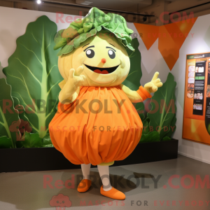 Mascot character of a Orange Cabbage dressed with a Mini Skirt and Mittens