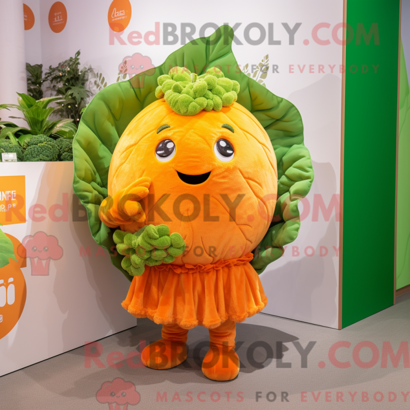 Mascot character of a Orange Cabbage dressed with a Mini Skirt and Mittens