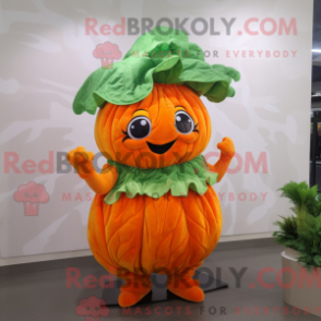 Mascot character of a Orange Cabbage dressed with a Mini Skirt and Mittens