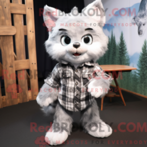 Mascot character of a Silver Cat dressed with a Flannel Shirt and Earrings