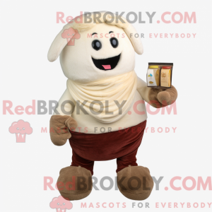 Mascot character of a Cream Moussaka dressed with a Corduroy Pants and Wallets