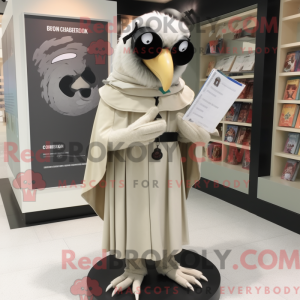 Mascot character of a Cream Crow dressed with a Long Sleeve Tee and Reading glasses