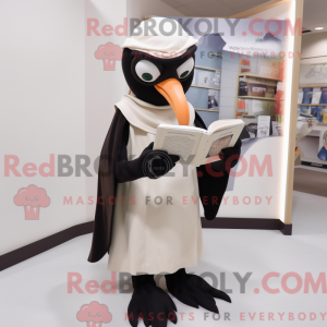 Mascot character of a Cream Crow dressed with a Long Sleeve Tee and Reading glasses