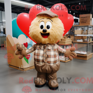 Mascot character of a Tan Heart Shaped Balloons dressed with a Flannel Shirt and Tote bags