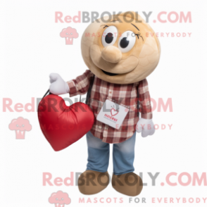 Mascot character of a Tan Heart Shaped Balloons dressed with a Flannel Shirt and Tote bags