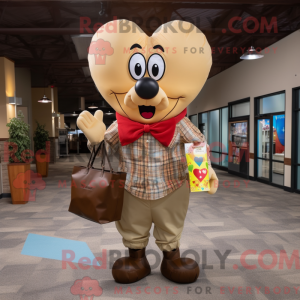 Mascot character of a Tan Heart Shaped Balloons dressed with a Flannel Shirt and Tote bags