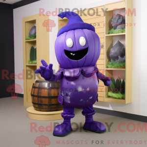Mascot character of a Purple Grenade dressed with a Capri Pants and Cummerbunds