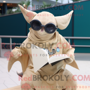 Mascot character of a Beige Manta Ray dressed with a Dungarees and Reading glasses