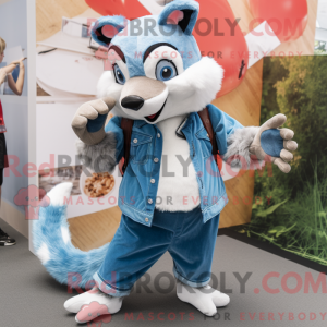 Mascot character of a Sky Blue Badger dressed with a Denim Shorts and Foot pads