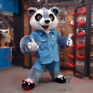 Mascot character of a Sky Blue Badger dressed with a Denim Shorts and Foot pads