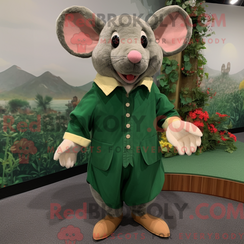 Mascot character of a Forest Green Mouse dressed with a Dress Shirt and Foot pads