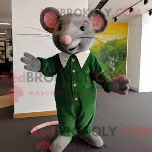 Mascot character of a Forest Green Mouse dressed with a Dress Shirt and Foot pads