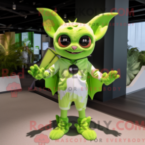 Mascot character of a Lime Green Fruit Bat dressed with a One-Piece Swimsuit and Smartwatches