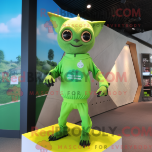 Mascot character of a Lime Green Fruit Bat dressed with a One-Piece Swimsuit and Smartwatches